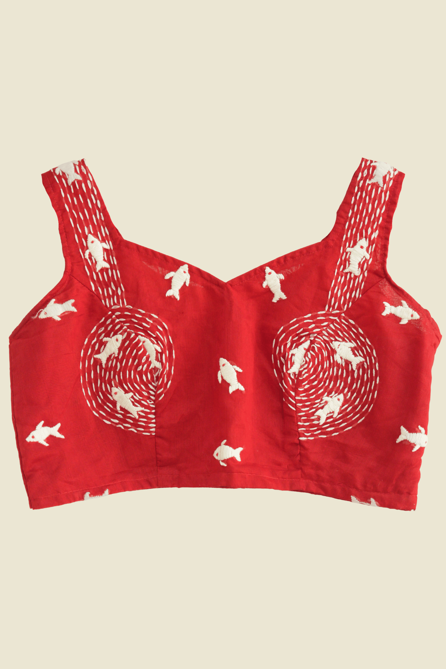 Kantha Embroidered Fish Corset ā Red Edit - Kozylook